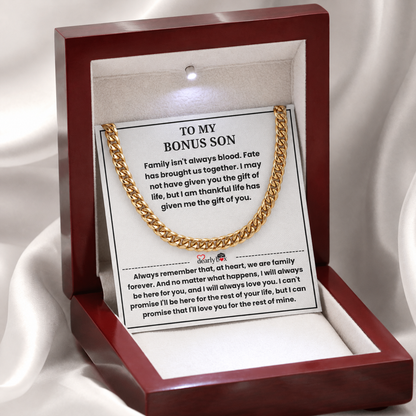 To My Bonus Son - "My Family Forever" Cuban Link Chain Gift