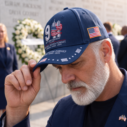 🔥LAST DAY 50% OFF - 9/11 25th Anniversary We Will Never Forget Embroidered Style 3D Print Memorial Baseball Cap – Unisex Patriotic Memorial Hat🧢 100% Cotton