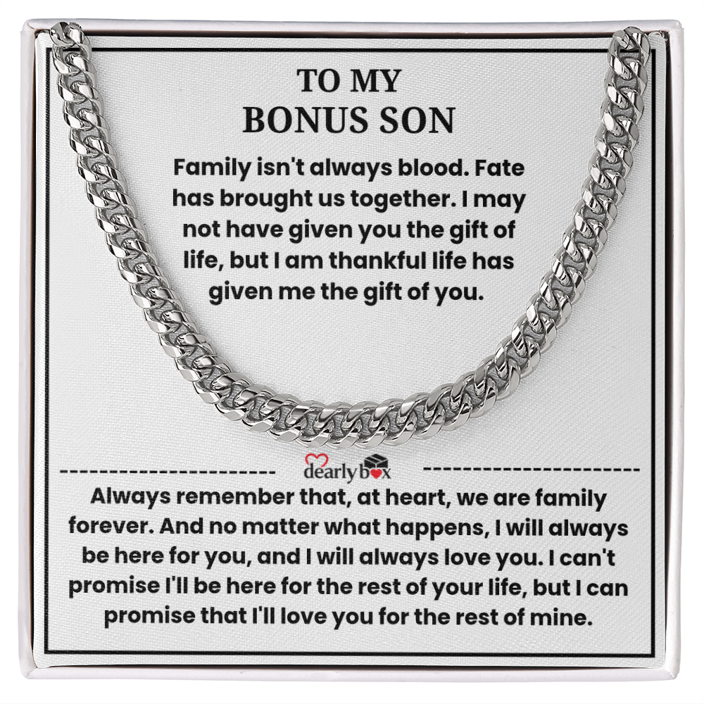 To My Bonus Son - "My Family Forever" Cuban Link Chain Gift