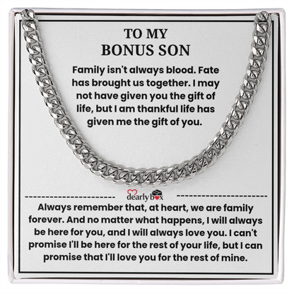 To My Bonus Son - "My Family Forever" Cuban Link Chain Gift