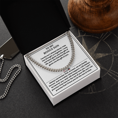 To My Bonus Son - "My Family Forever" Cuban Link Chain Gift